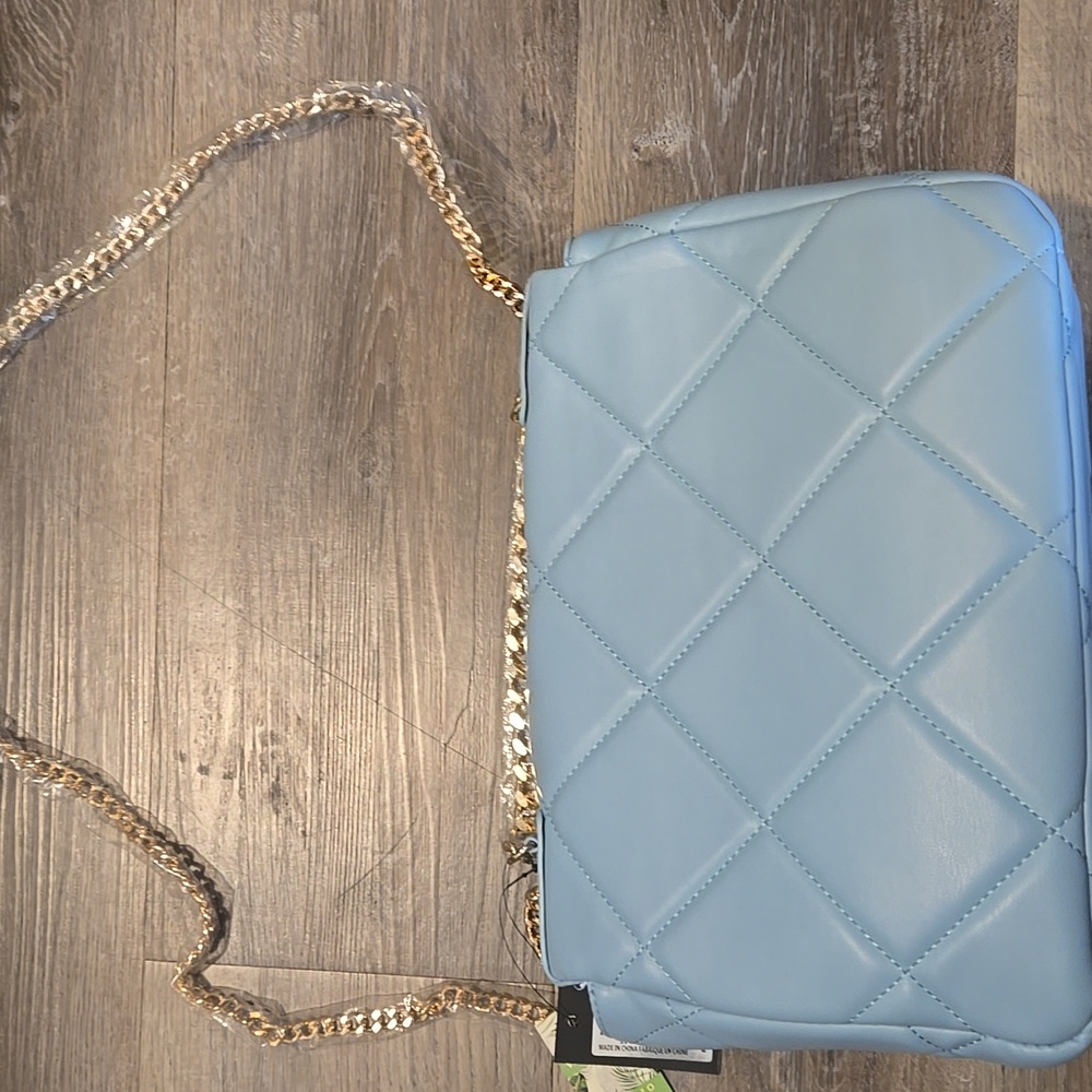 Badgley MISHIKA Elegant Blue Quilted Gold Crossbody Chain Bag Retail $139 NEW - Picture 5 of 7